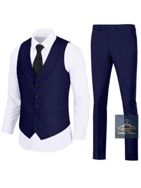 Mens Slim Fit Vest and Pants Set 2-Piece Formal Suit for Wedding Groomsmen